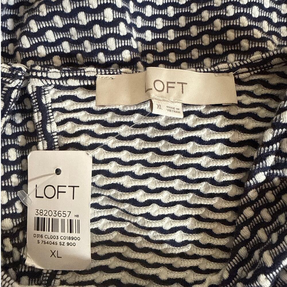 LOFT Navy & White Textured Stripe Blouson Dress XL Elastic Waist Short Sleeve - Picture 8 of 9